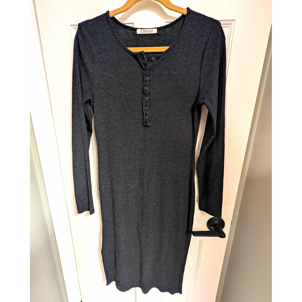 CBRAND womens Sweater Dress Midi Dark Gray Henley Button Knit Size M